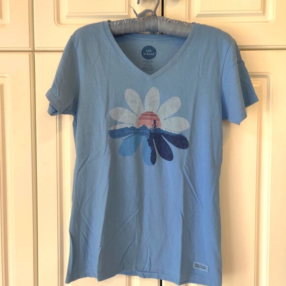 Tops - Life is Good Blue Flower Tee Shirt, Size Small